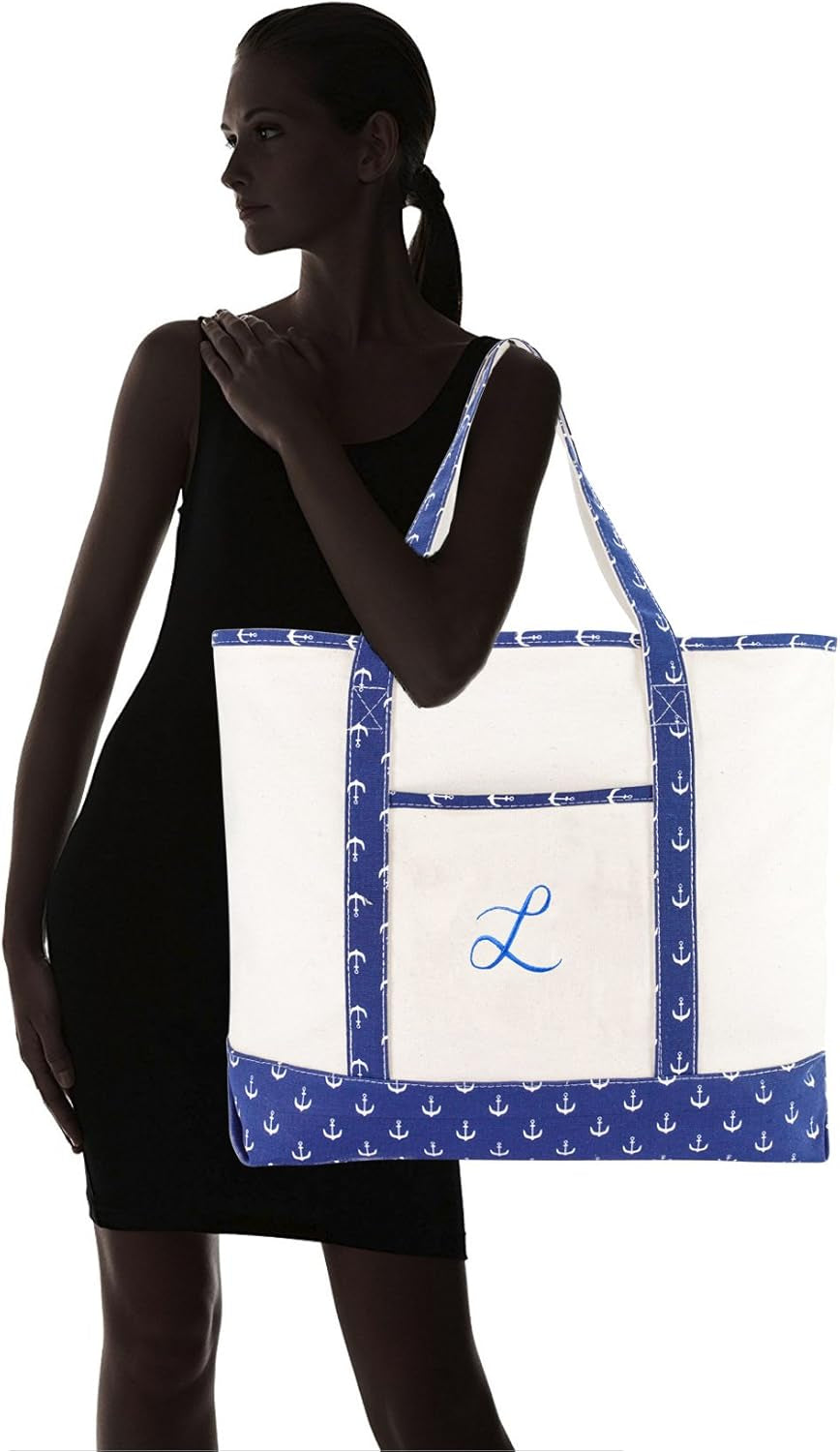DALIX Large Tote Bag Shoulder Bags Personalized Gifts Ballent Blue Anchor a - Z