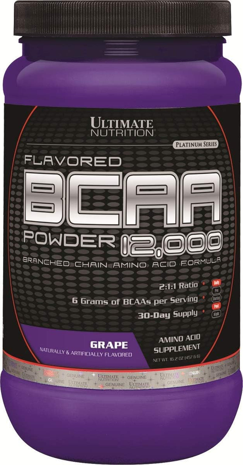Ultimate Nutrition Flavored BCAA Powder - Caffeine Free with 3G Leucine 1.5G Valine 1.5G Isoleucine - Post Workout Amino Acid Supplement, Grape, 60 Servings
