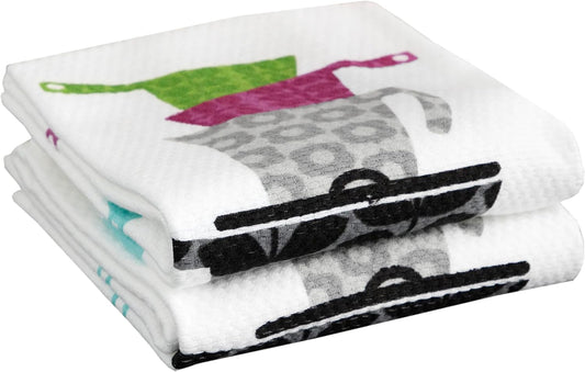 T-Fal Textiles Double Sided Print Woven Cotton Kitchen Dish Towel Set, 2-Pack, 16" X 26", Pots & Pans Print