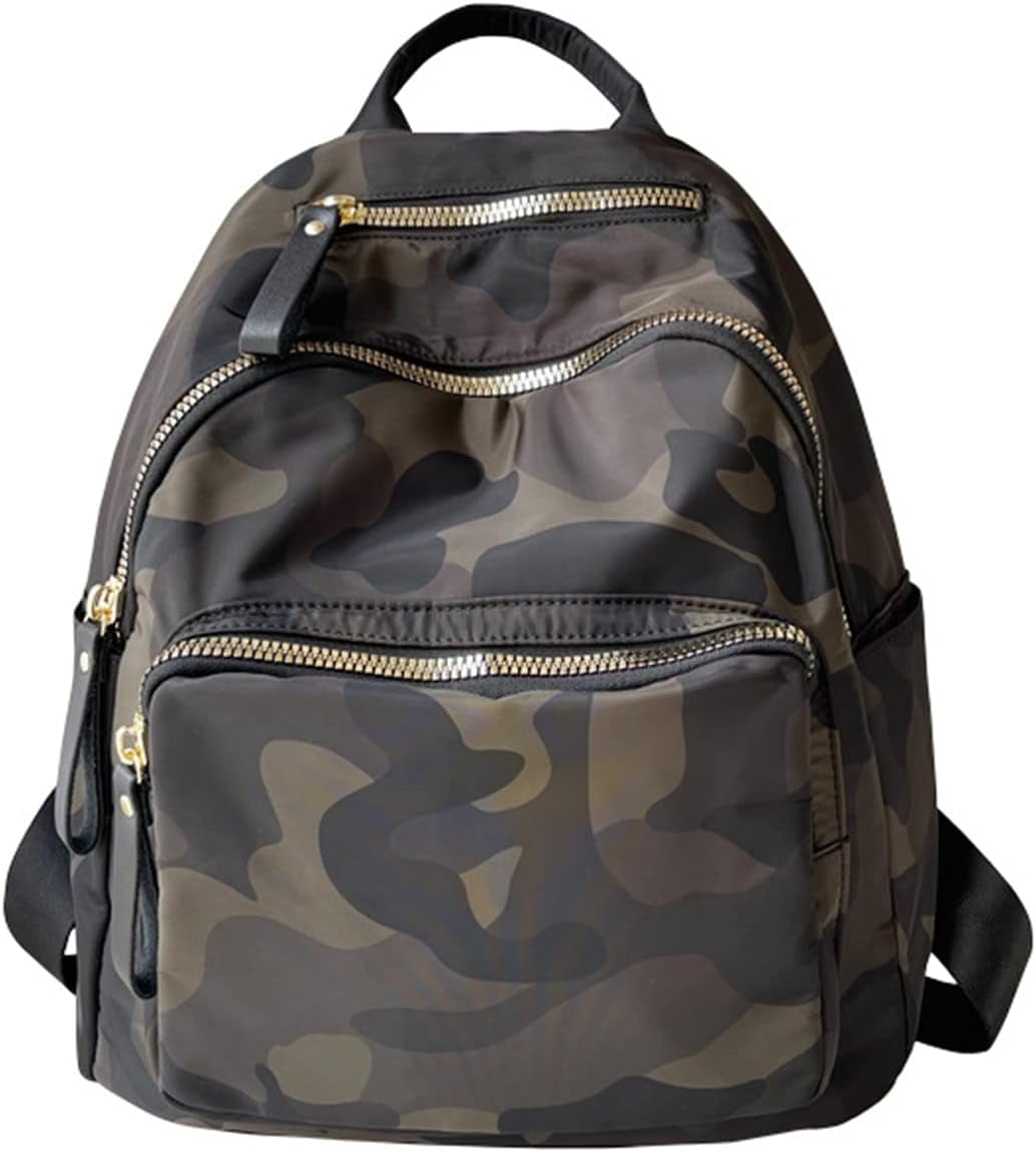 Women Nylon Medium Backpack Anti-Theft Fashion Casual Lightweight Travel Shoulder Bag Tote Bag (Camo)