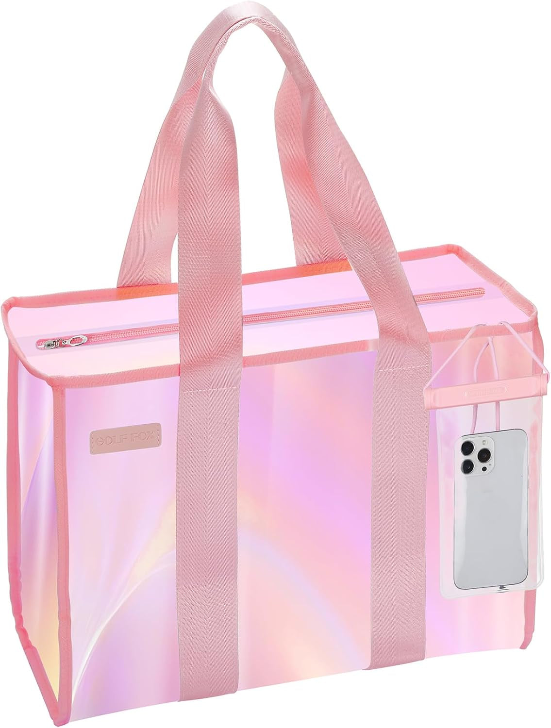 26L Extra Large Iridescent Beach Bag Set- Pink Tote Bag with Zipper - Perfect Beach Essentials for Family (1, Pink)