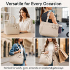 Crush Bow Tote Bag, 26L Foldable Travel Tote for Women with Compartments, Lightweight Shoulder Handbag for Work