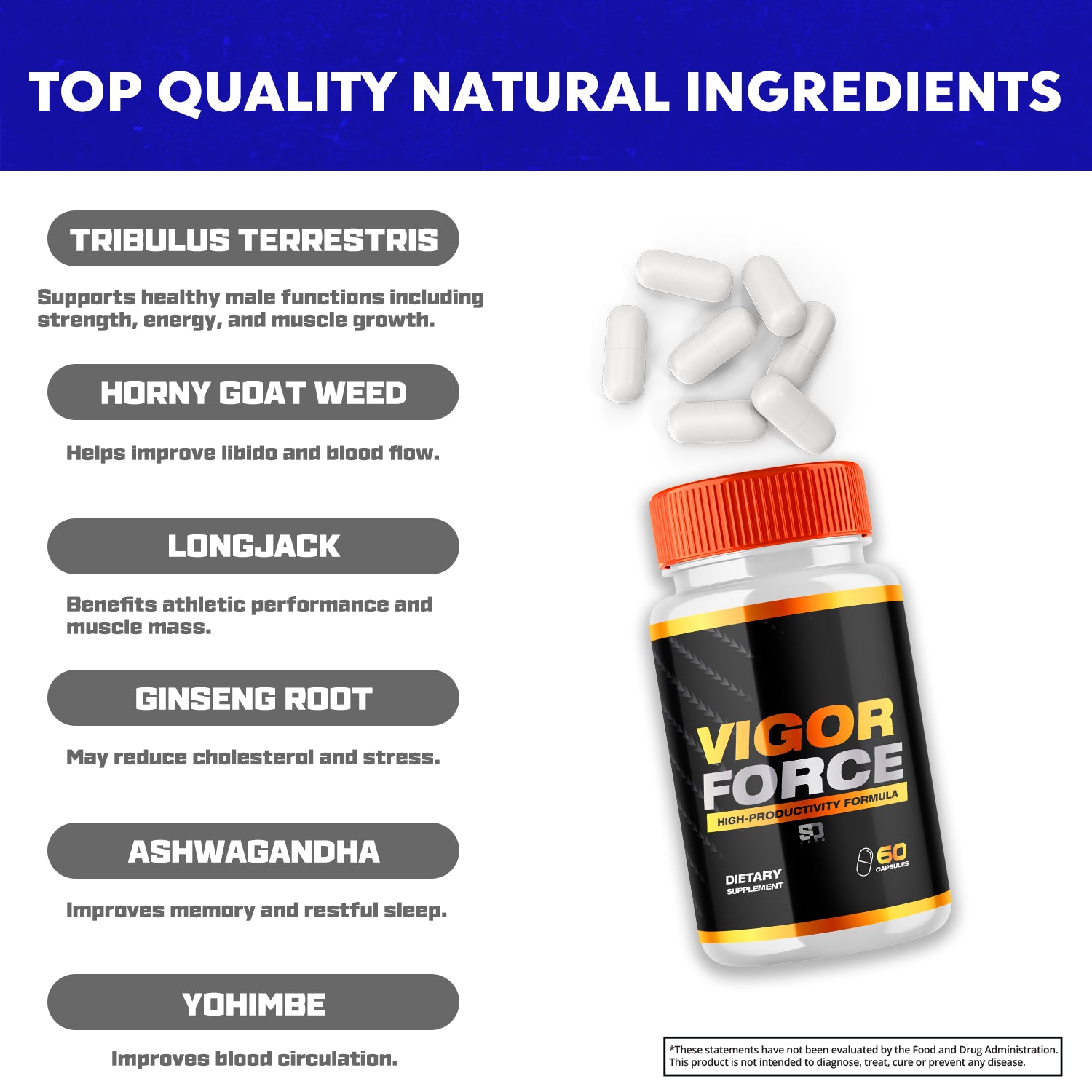 Vigor Force Male Pill - Boosts Vitality & Energy with a Potent Formula (5 Pack)