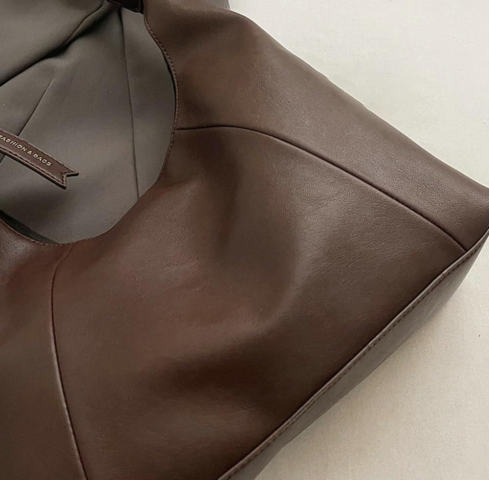 Slouchy PU Leather Hobo Bags Women Trendy Shoulder Bag Crescent Crossbody Purse Satchels Bag Top-Handle Tote Handbag