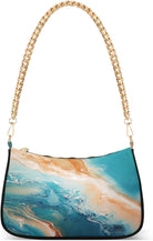 Shoulder Bags for Women Teal Green Turquoise Orange Marble Hobo Tote Handbag Small Clutch Purse with Zipper Closure