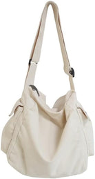 Grunge Canvas Casual Messenger Bag Hobo Crossbody Bag with with Multiple Pockets Shouder Tote Handbag for Women and Men (White)
