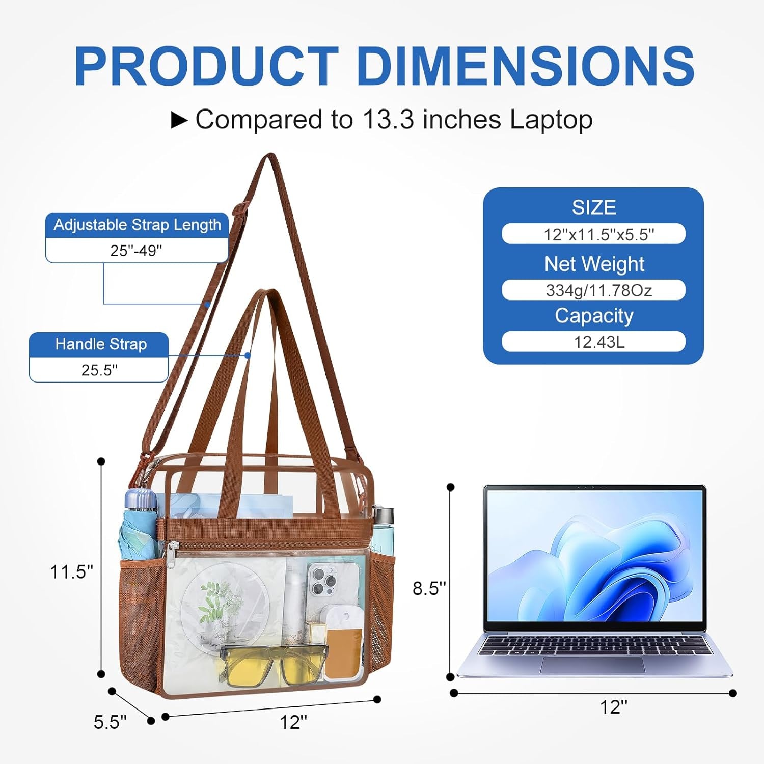 USPECLARE Clear Bag for Stadium Events,Transparent Bag for Work Sports Games Concerts Travel Gym