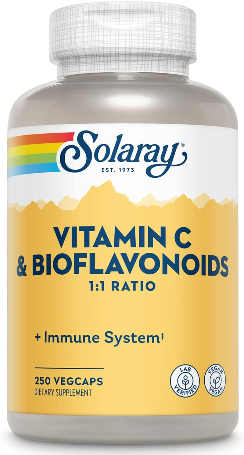 SOLARAY Vitamin C 500Mg with Citrus Bioflavonoids, 1:1 Ratio - Antioxidant and Immune Support Supplement - Vitamin C with Rose HIPS and Acerola, Vegan, 60-Day Guarantee, 125 Servings, 250 Vegcaps