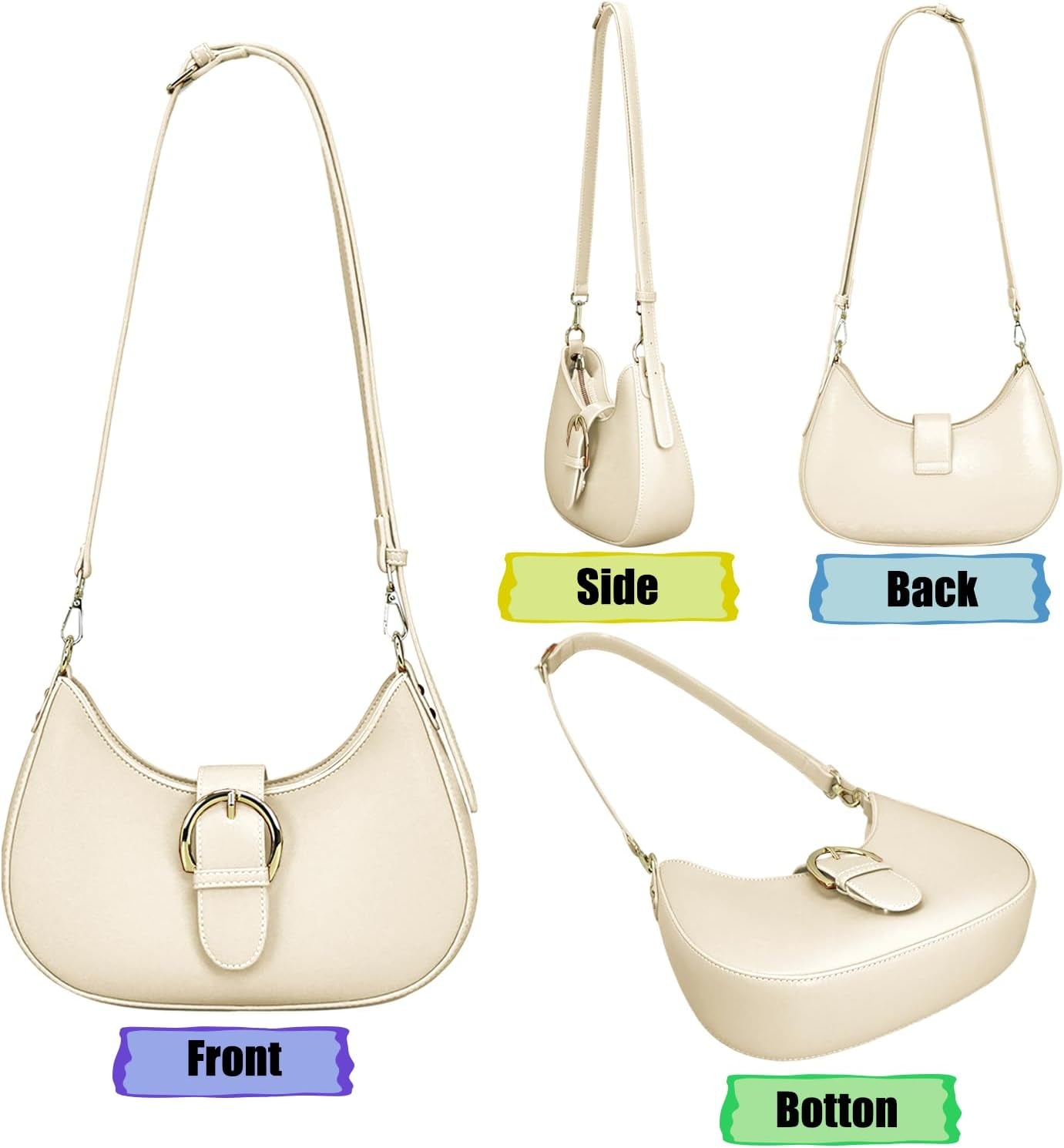 Crescent Bag for Women Small Shoulder Purses Leather Zip Handbag Crossbody Bags Cute Hobo Tote Bag