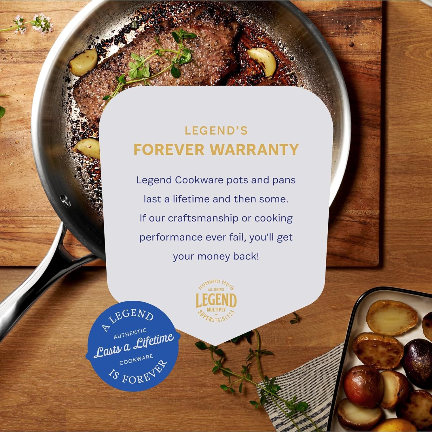 Legend 3 Ply 10 Pc Stainless Steel Pots & Pans Set | Professional Quality Cookware Clad for Home Cooking & Commercial Kitchen Surface Induction & Oven Safe | Non-Teflon PFOA, PTFE & PFOS Free