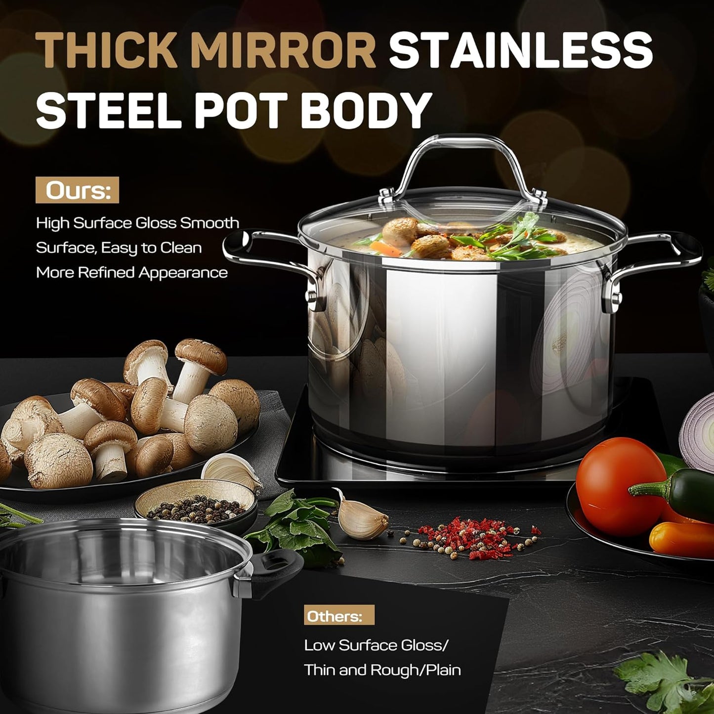 Stainless Steel Nonstick Pots and Pans Set - 11PC, 18/10 Triple Ply Stainless Steel Induction Cookware Set, Kitchen Cookware Sets with Steamer Insert/Stay-Cool Handles, Dishwasher Safe