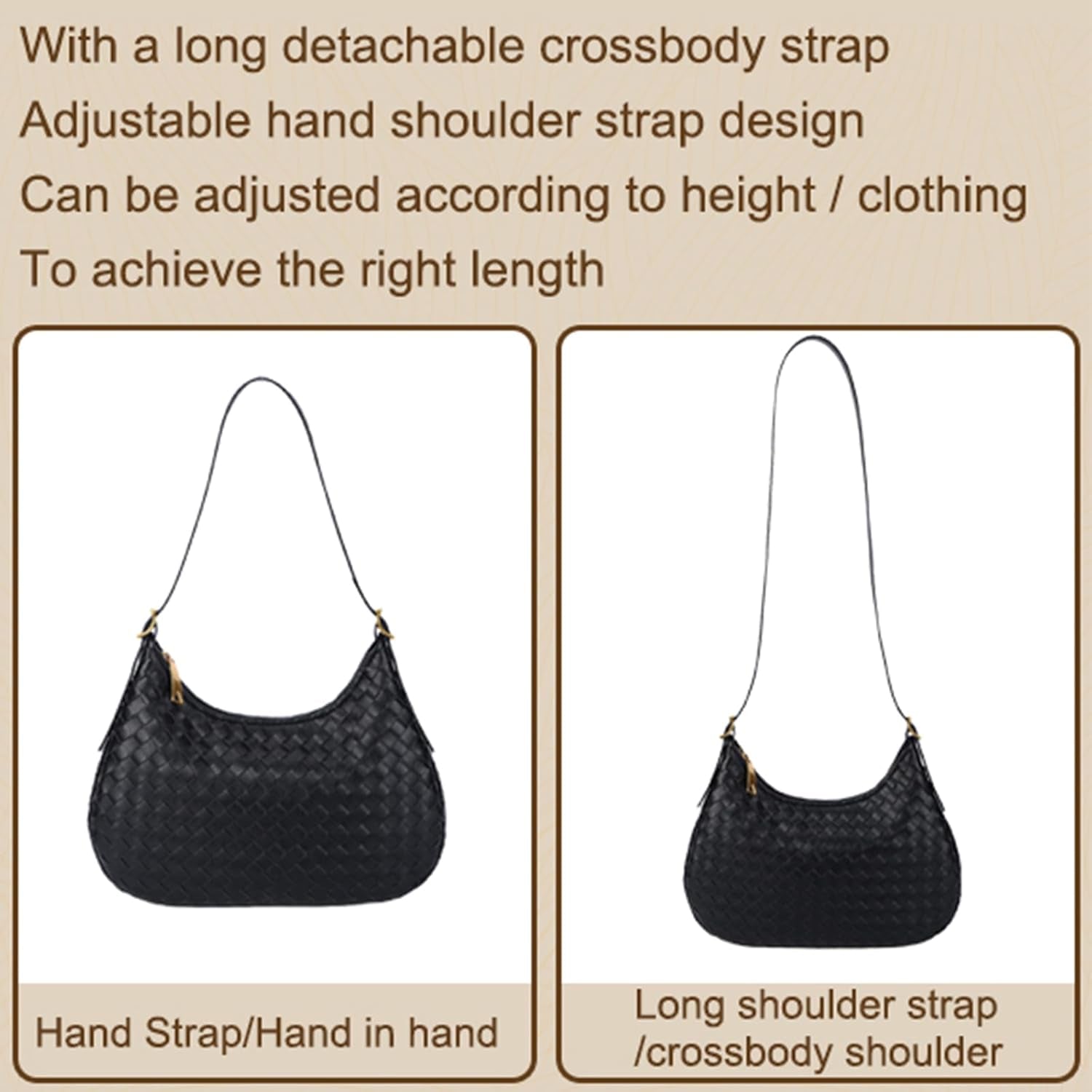Shoulder Handbags for Women Crossbody Woven Leather Tote Shoulder Bag Purse Hobo Lightweight with Zipper Adjustable Strap