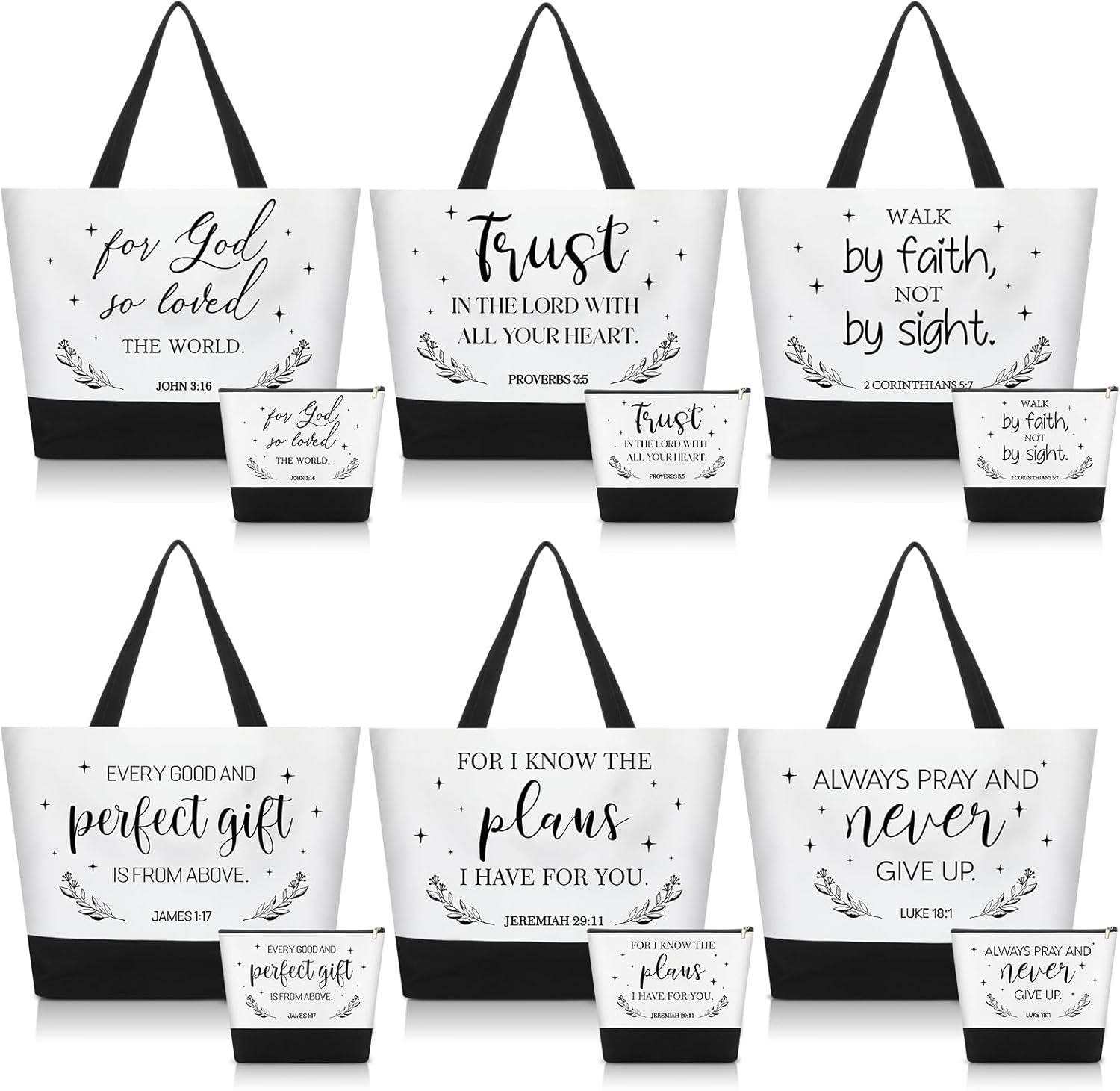 12 Pcs Christian Canvas Tote Bags with Religious Makeup Bags for Women Inspirational Gifts for Xmas Women Mothers Church Teacher Birthday