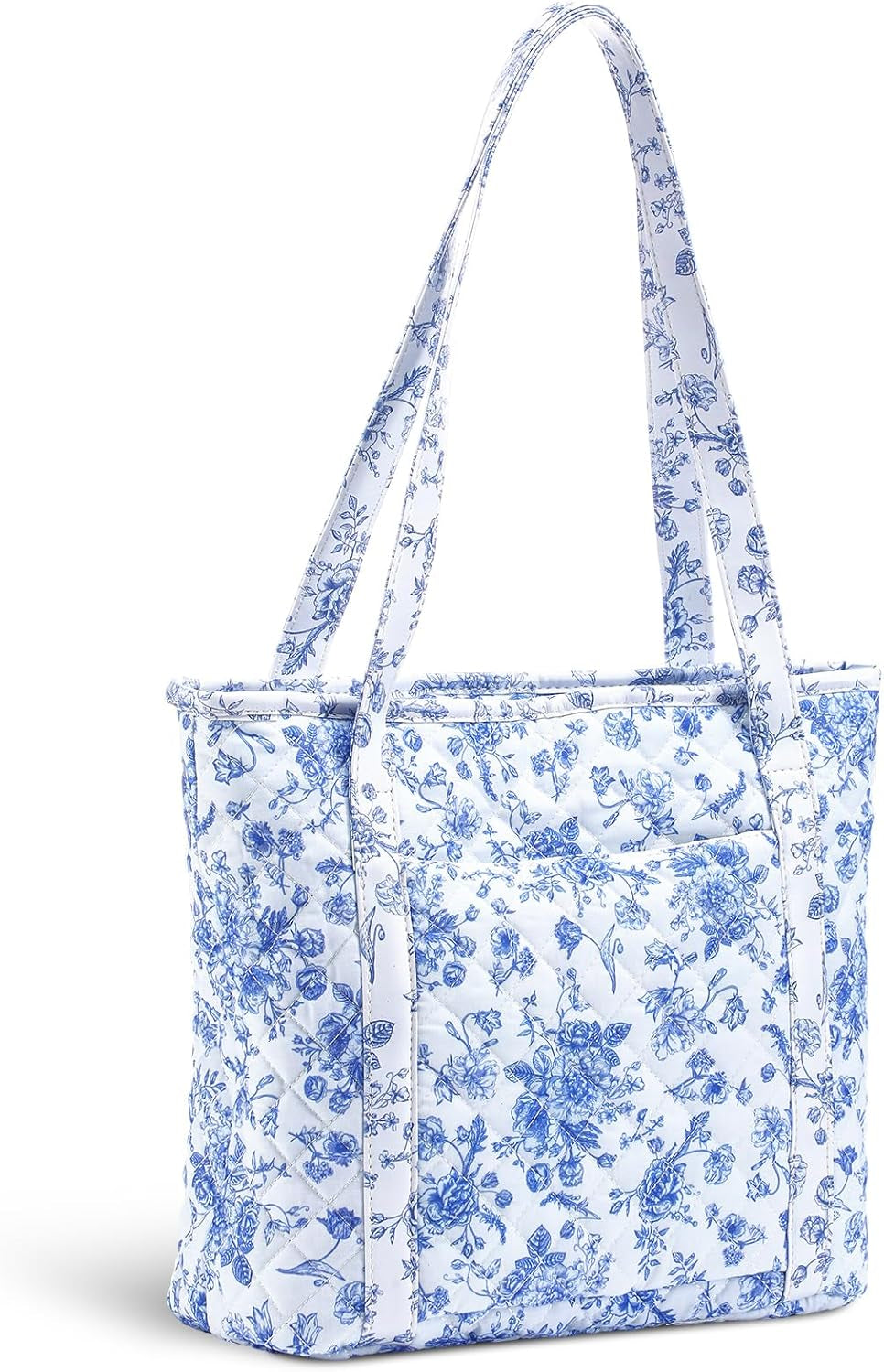 Large Floral Quilted Tote Bag for Women Cotton Quilted Shoulder Purse with Zipper Pocket for Work Travel Lunch, 12 X 15 Inches