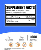 Bulksupplements.Com Ascorbic Acid Powder - Vitamin C Supplement, for Immune Support - Ascorbic Acid Food Grade, Gluten Free, 1G per Serving, 1Kg (2.2 Lbs) (Pack of 1)