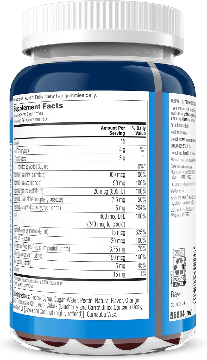 One a Day Men’S Daily Essentials Multivitamin Gummies, Multivitamin for Men, Bone Health, Zinc, Raspberry Natural Flavor, 120 Gummies