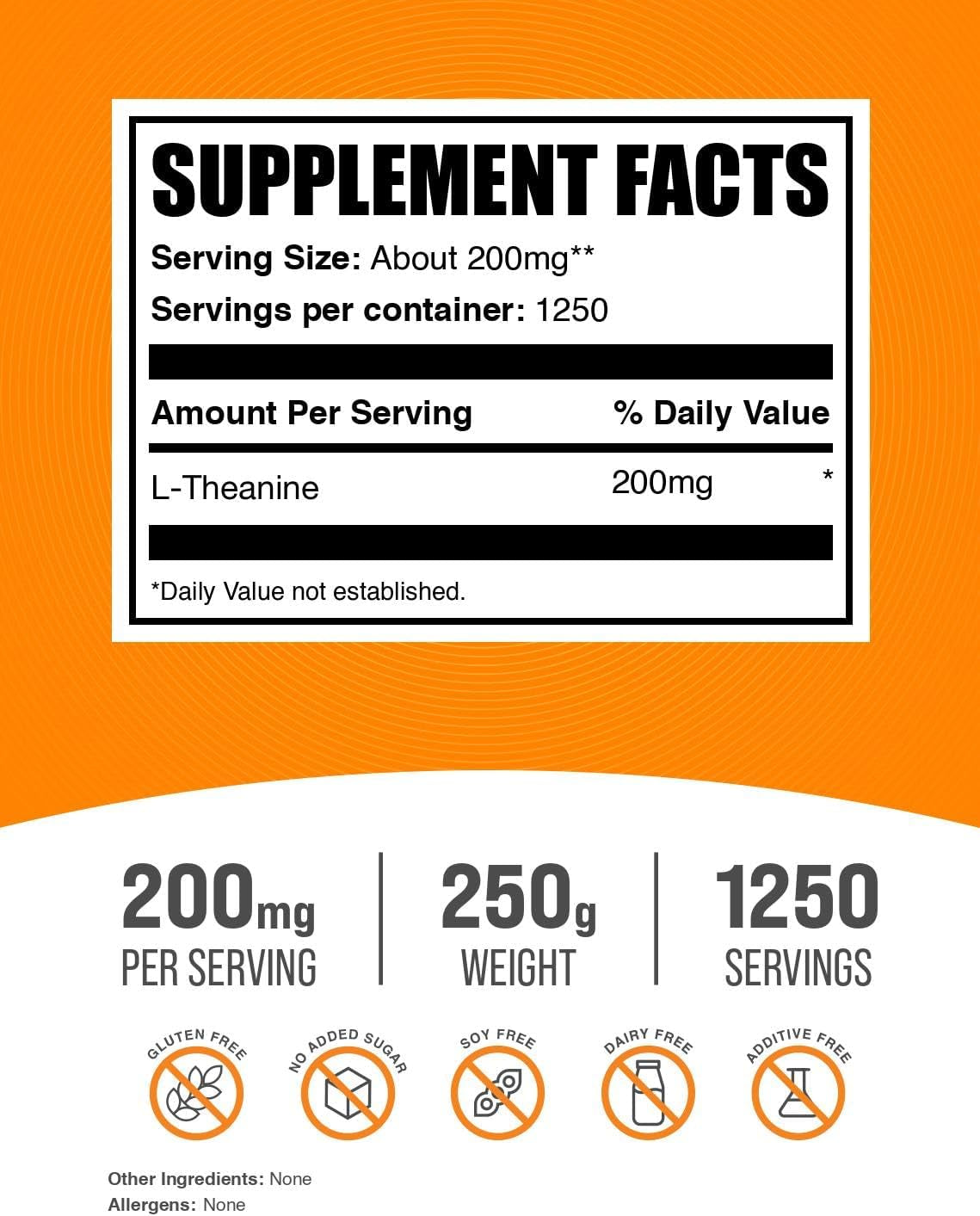 Bulksupplements.Com L-Theanine Powder - L-Theanine Supplement, L-Theanine 200Mg - Amino Amino Supplement, Pure & Gluten Free, 200Mg per Serving, 250G (8.8 Oz) (Pack of 1)