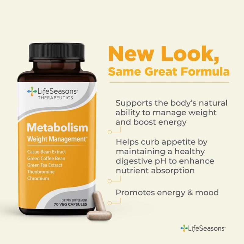 Metabolism - Weight Control Support & Energy Boosting Supplement - Natural Appetite Suppressant - Curbs Cravings - Green Tea, Coffee Bean, Chromium, Cacao & Theobromine - 70 Capsules