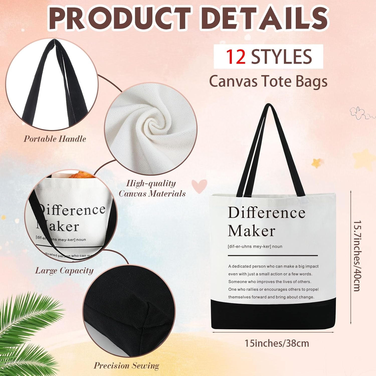 Paterr 24 Pcs Difference Maker Gifts Bulk for Women 12 Pcs Difference Maker Tote Bag 12 Cosmetic Makeup Bags for Her Leader Mentor Manager Appreciation Gifts for Boss Women