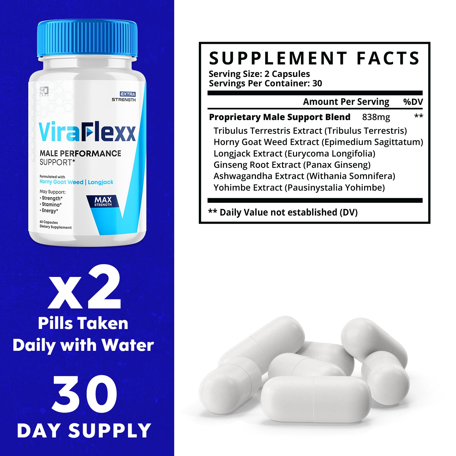 Viraflexx for Men Boosting Pills - Enhances Male Performance (60 Capsules)