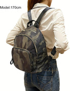 Women Nylon Medium Backpack Anti-Theft Fashion Casual Lightweight Travel Shoulder Bag Tote Bag (Camo)