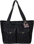 Women'S Stylish Large Denim Crossbody Messenger Bag for Woman Spacious Jean Shoulder Purse Tote Hobo Bag
