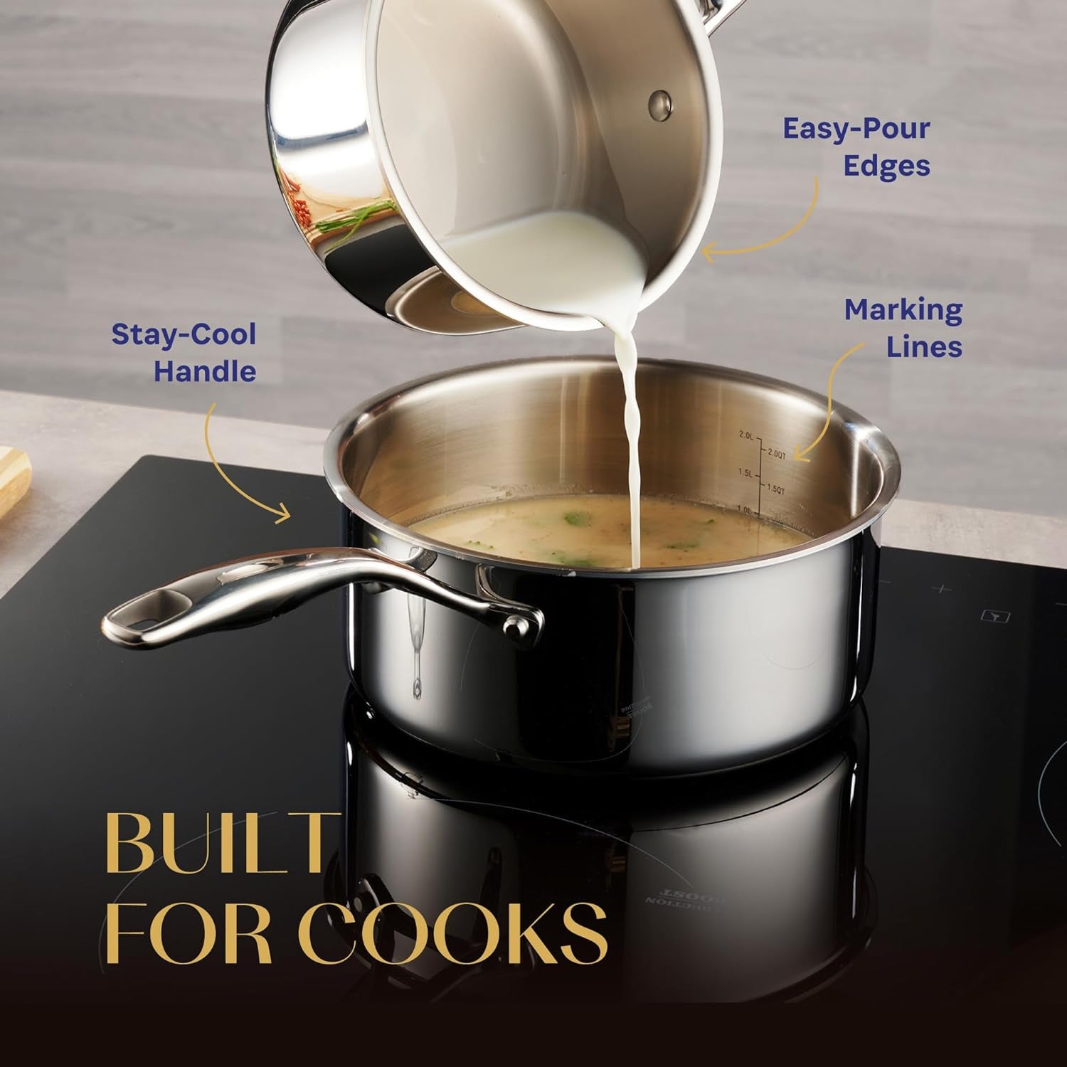 Legend 3 Ply 10 Pc Stainless Steel Pots & Pans Set | Professional Quality Cookware Clad for Home Cooking & Commercial Kitchen Surface Induction & Oven Safe | Non-Teflon PFOA, PTFE & PFOS Free