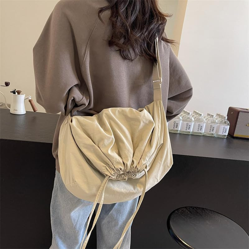 Women Drawstring Crossbody Bag Lightweight Shoulder Tote with Minimalist Design Fashion Handbag for Daily Casual Use