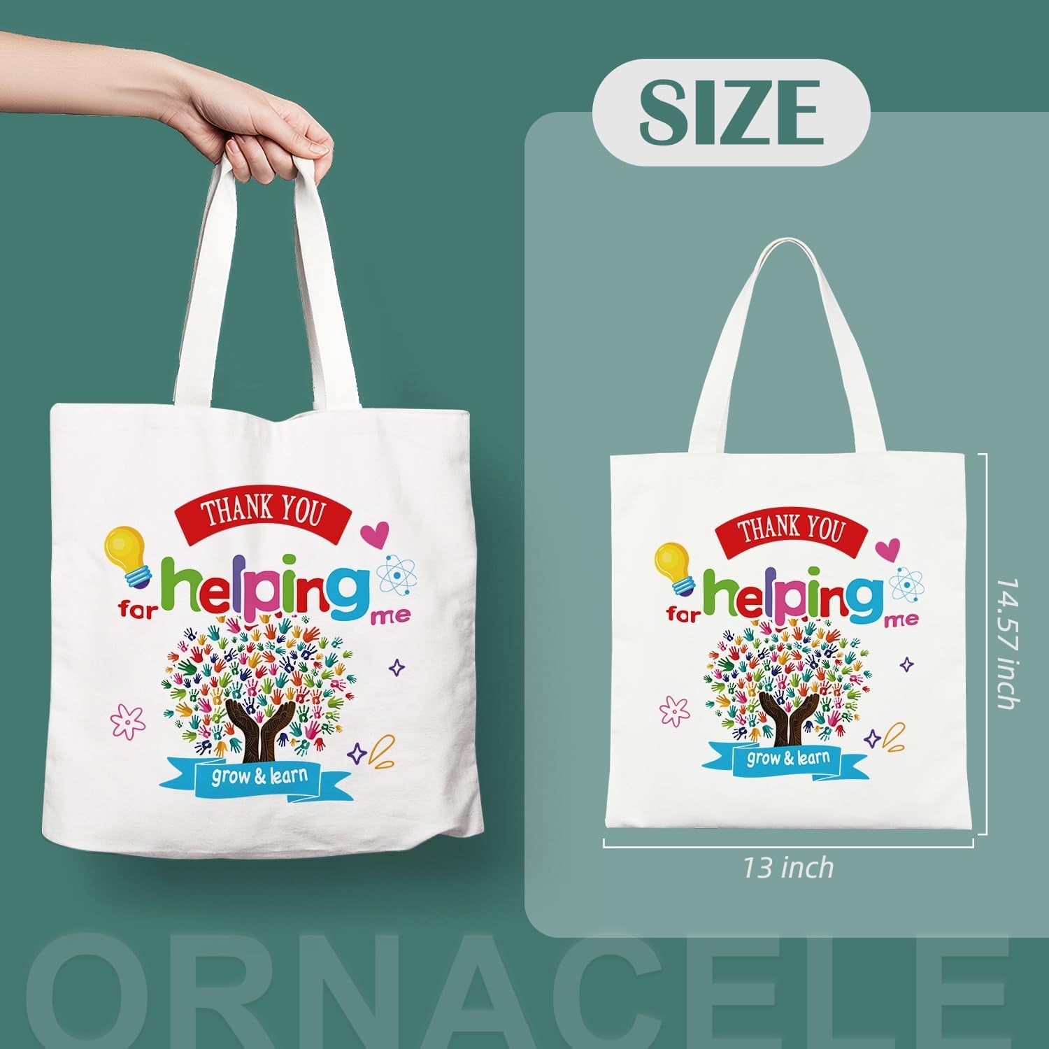 10PCS Teacher Appreciation Basket Bags, Canvas Tote Bags for Students Carrying Thank You Teacher Gift Container with Handle