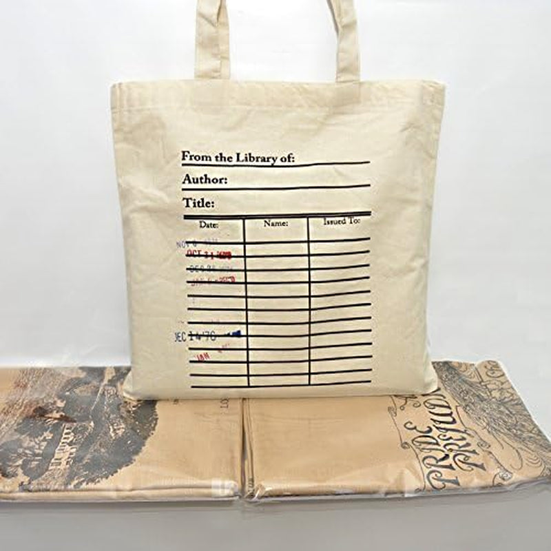 Universal Zone Library Card Tote Bag with Vintage Due Date Stamps, Book Lover Canvas Bag, Literary Handbag, Reusable Book Tote