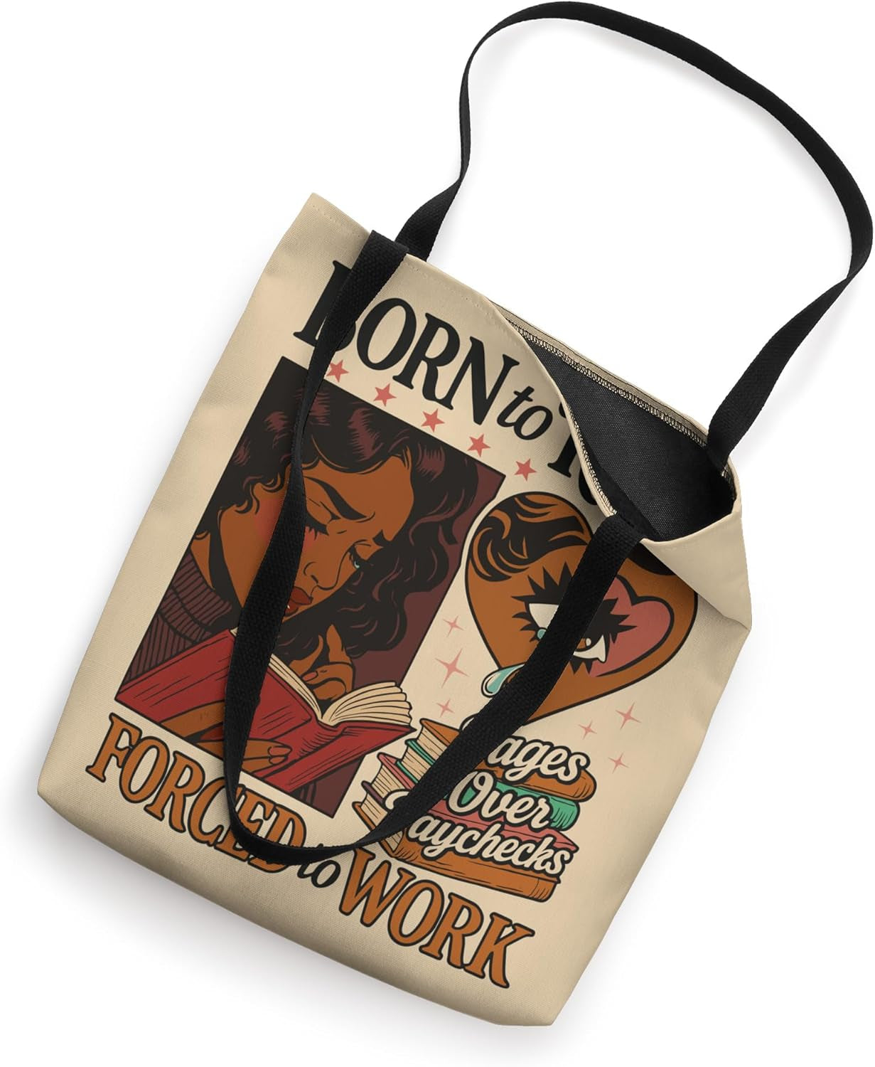 Born to Read Forced to Work Black Bookish Girl Retro Tote Bag