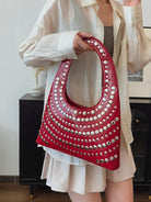 Y2K Crescent Hobo Bags Women 90S Trendy Studded Shoulder Satchels Crossbody Purse PU Leather Punk Underarm Tote Handbag
