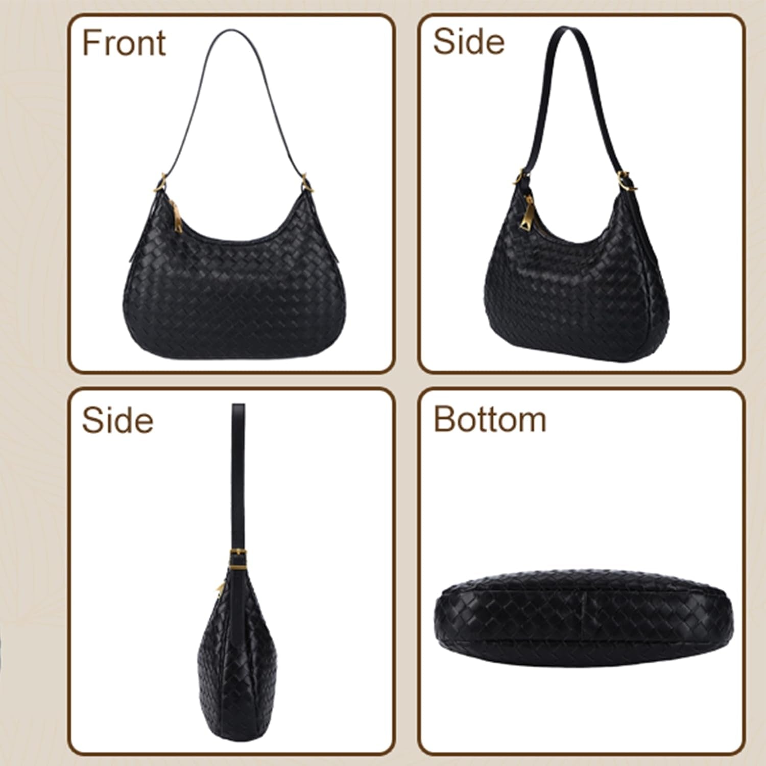 Shoulder Handbags for Women Crossbody Woven Leather Tote Shoulder Bag Purse Hobo Lightweight with Zipper Adjustable Strap
