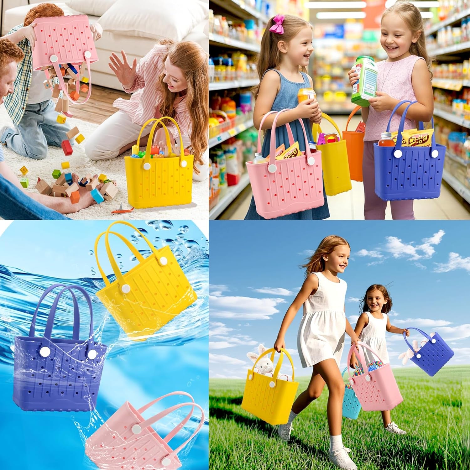 EVA Waterproof Small Rubber Beach Bag Sandproof Compact Tote for Women Men, Lightweight Rubber Travel Handbag for Pool, Gym