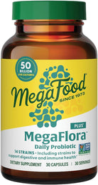 Megafood Megaflora Probiotic plus - Probiotics for Women and Men Digestive Health- 50 Billion Cfus & 14 Strains - Immune Support Supplement - Vegetarian - 30 Capsules
