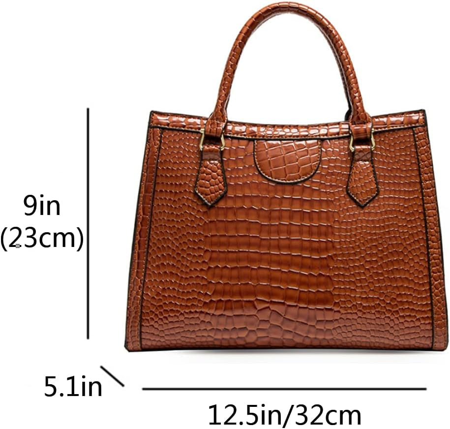Top-Handle Satchel Tote Purse for Women Gloss Patent PU Crocodile Pattern Shoulder Bag Handbag
