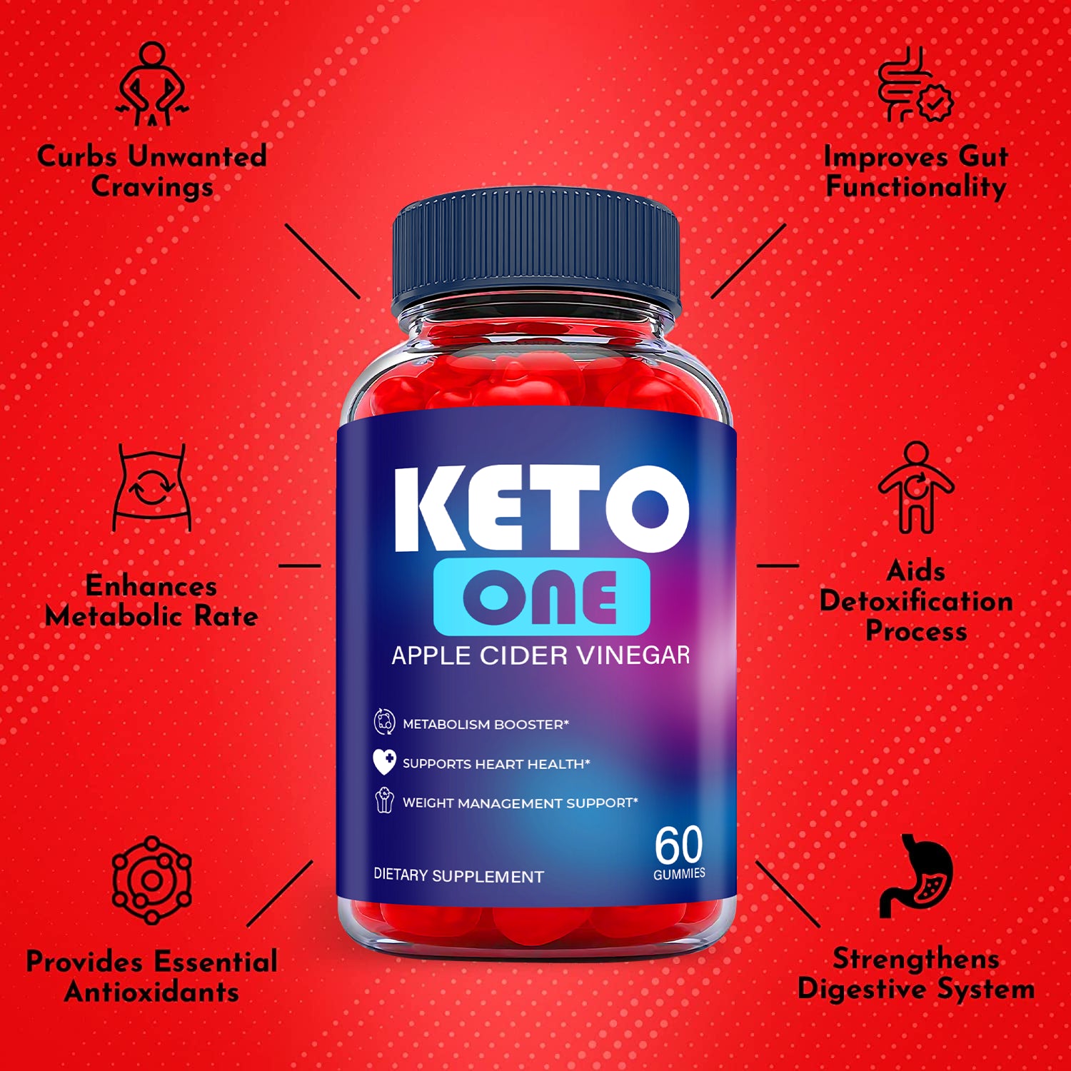 (1 Pack) Keto One ACV Gummies - Dietary Supplement for Weight Loss - 60 Gummies