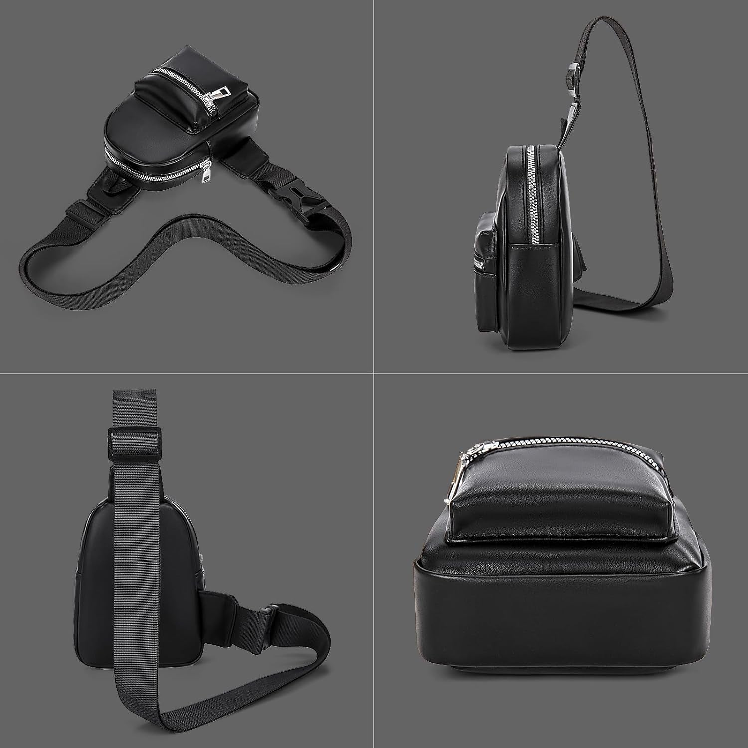 Peicees Mini Leather Sling Bag for Men Women Travel Daily Crossbody Bag Phone Holder