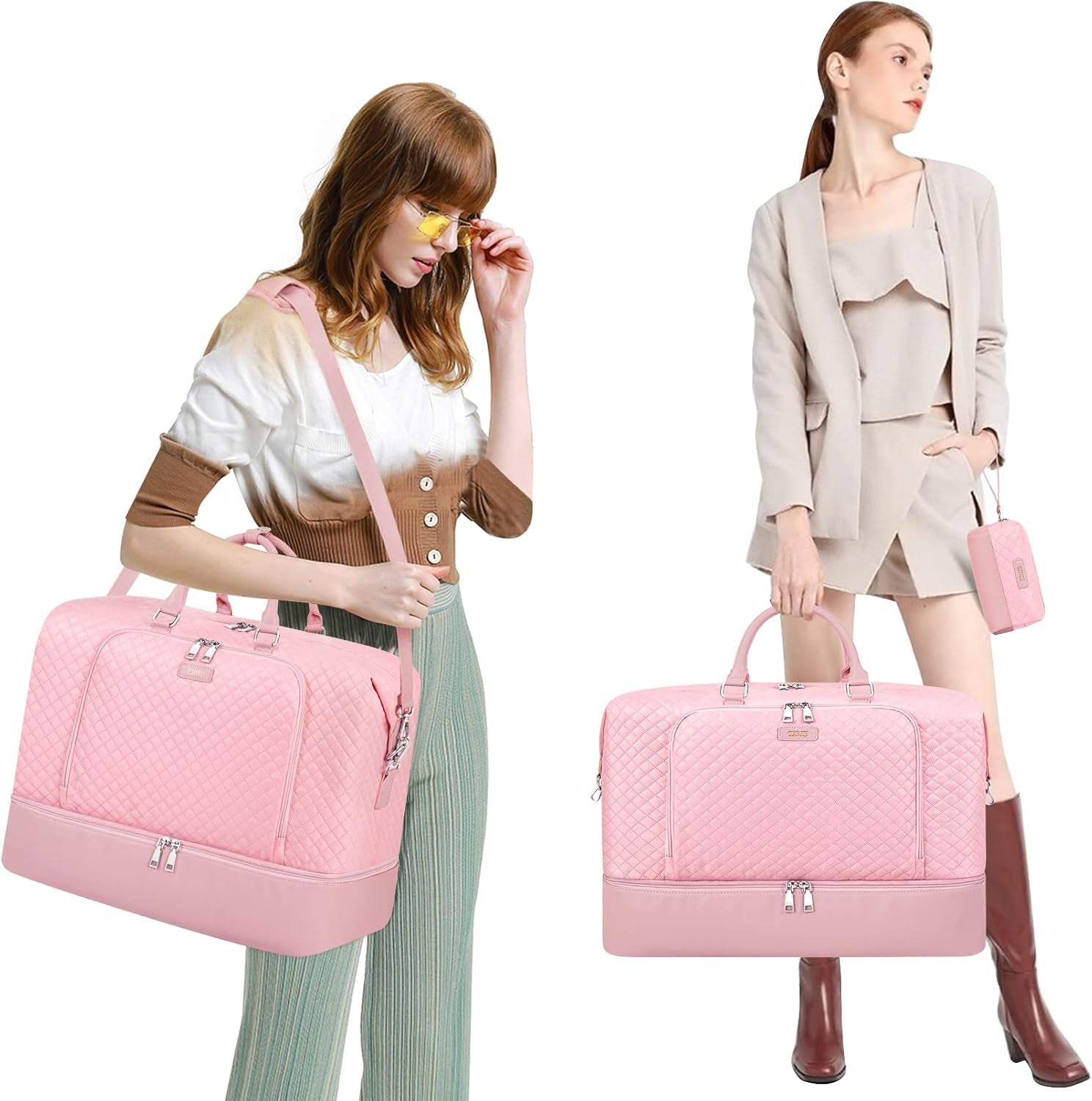 Travel Weekender Bag for Women, Overnight Bag with Shoe Compartment, Oversized Travel Duffel Bag Carry on Tote with Trolley Sleeve 21" for Weekend Travel Business Trip