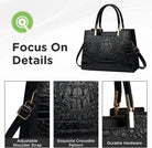 Women'S PU Leather Black Handbag - Crocodile Texture Tote Bag for Women with Top Handles and Adjustable Shoulder Strap, Stylish Satchel for Daily Use and Work