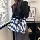 Canvas Tote Bag with Multi Pockets Women Stripe Crossbody Tote Bag Casual Purse Handbag Shoulder Bag for Work College Travel