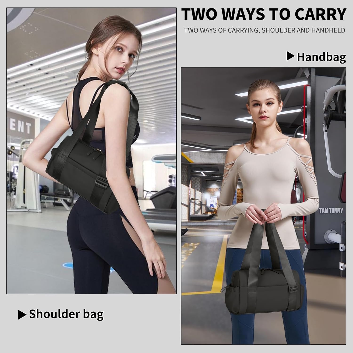 Urbanstand Mini Gym Bag for Women, 12 Inch Small Duffle Bag with Wet Compartment, Cute Gym Tote Bag for Girls Weekender Yoga Workout Work Dance, Black