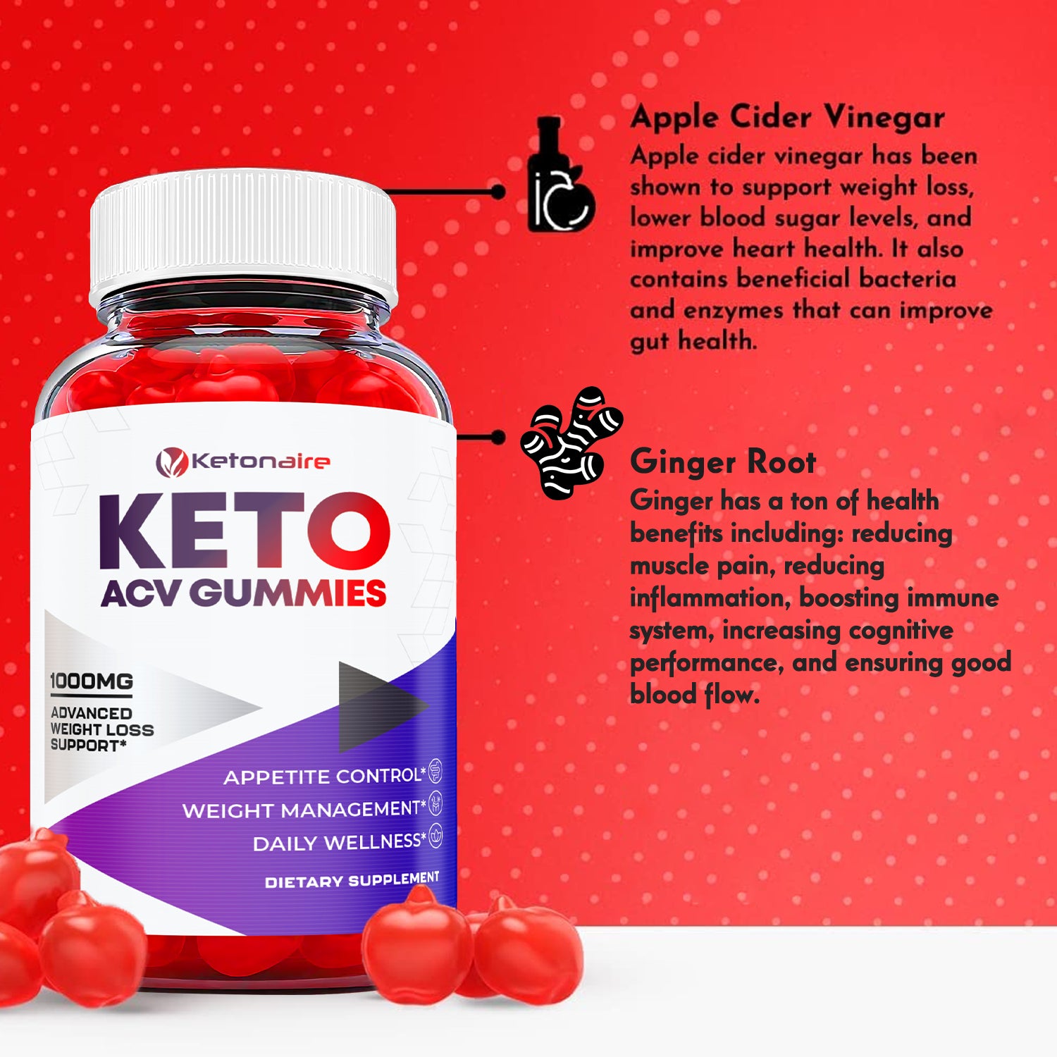 (1 Pack) Ketonaire Gummies - Ketonaire ACV Keto Gummies Weight Loss-60 Gummies