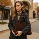 [15 In] Suede Tote Bag for Women Large Retro Top Handle Shoulder Handbag Leather Work Tote Bags for Office Travel