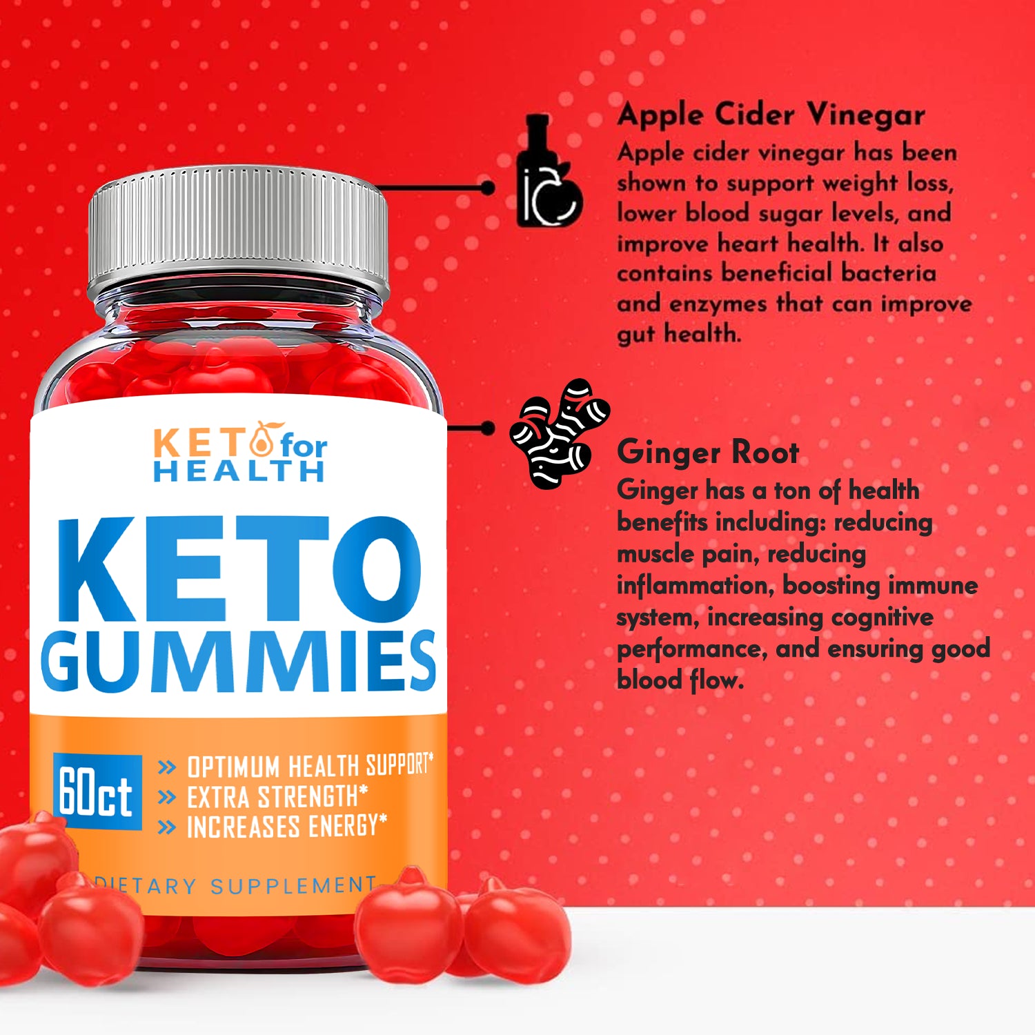 (1 Pack) Keto for Health Gummies - Keto ACV Gummies, Vegan, Weight Loss-60 Gums