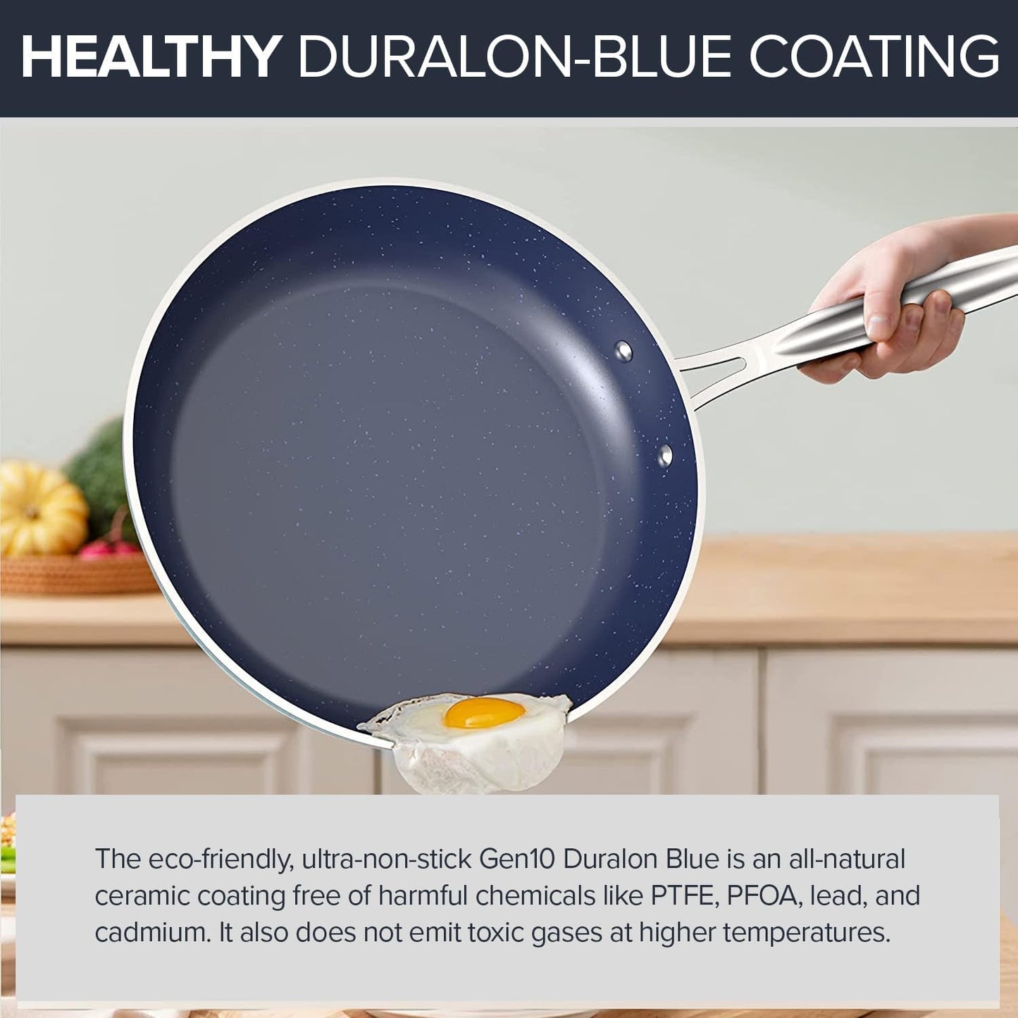 Nuwave 7Pc Cookware Set Healthy Duralon Blue Ceramic Nonstick Coated, Diamond Infused Scratch-Resistant, PFAS Free, Oven Safe, Induction Ready & Evenly Heats, Tempered Glass Lids & Stay-Cool Handle