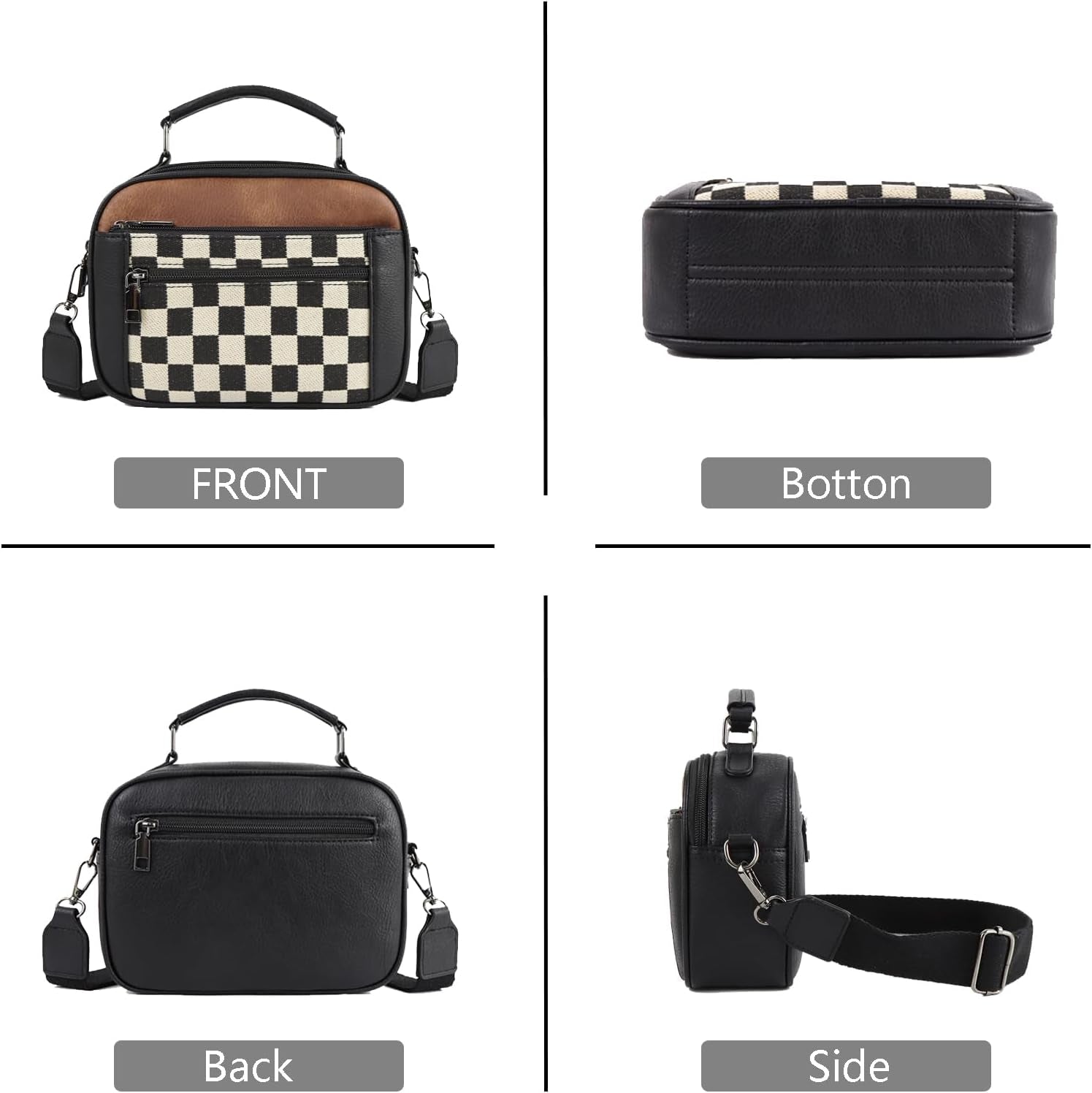 Checkered Crossbody Purse Women Plaid Shoulder Bag Checkerboard Top Hand Tote Bag Leather Hobo Handbags