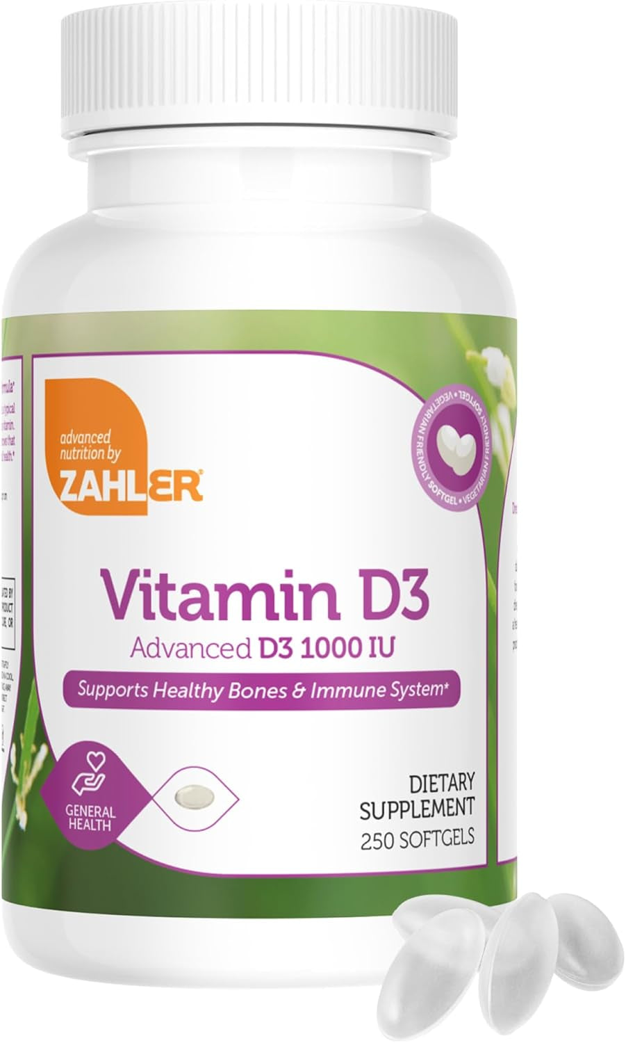 Zahler - Advanced Vitamin D3 1000 IU Softgels (250 Count) Kosher Vegetarian Friendly Vitamin D for Immune Support, Bone, Teeth & Muscle Health - Daily D3 Vitamin Supplement for Adults - Easy Swallow V
