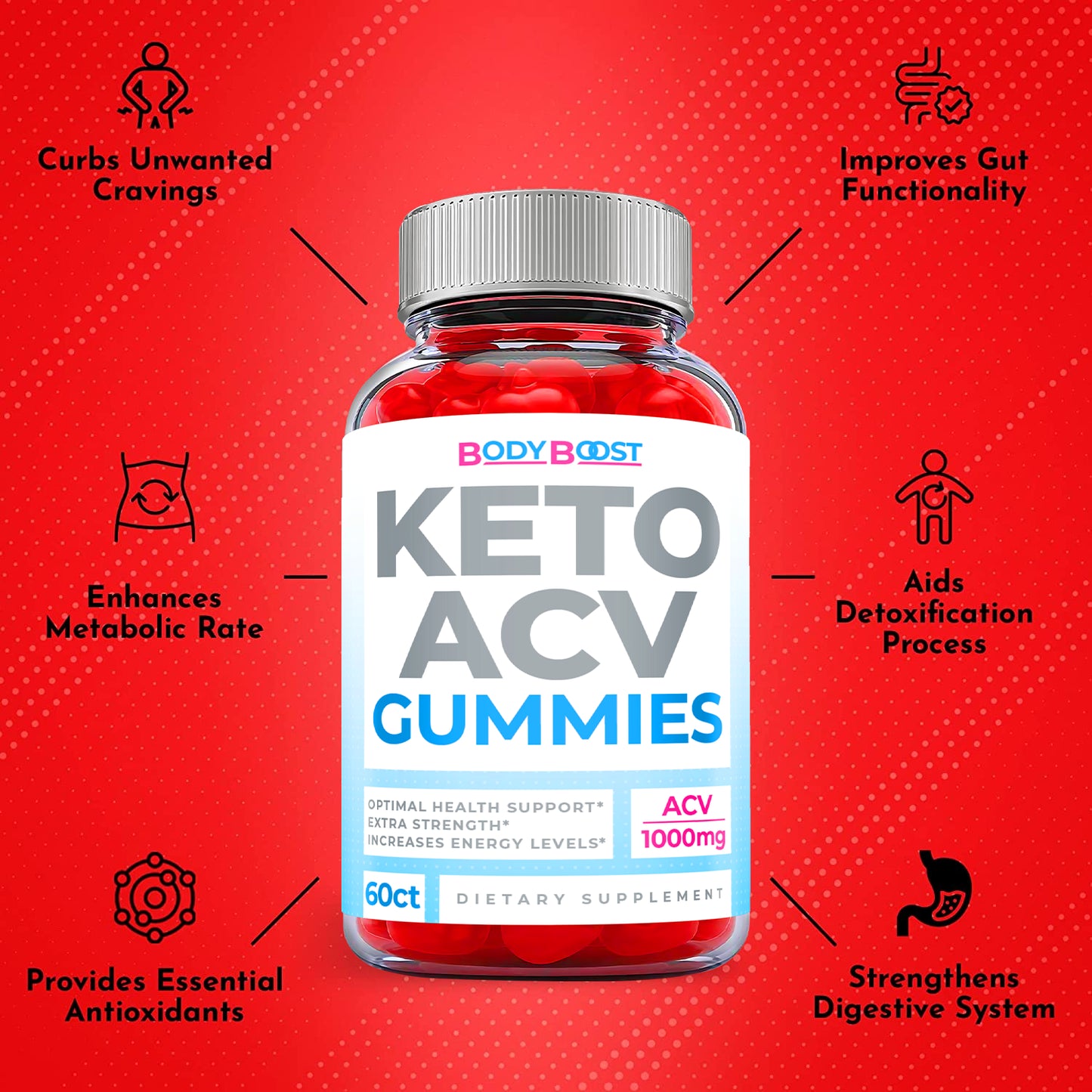 (1 Pack) Body Boost Keto Gummies - Body Boost ACV Gummies, Weight Loss-60 Gums