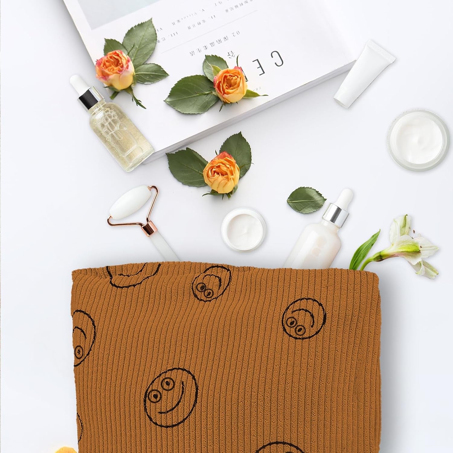 4 Pcs Corduroy Cosmetic Bag, Lovely Face Capacity Toiletry Bag, Aesthetic Preppy Makeup Bags, Corduroy Tote Bag, Small Drawstring Makeup Bag, Washable Toiletry Organizer Pouch